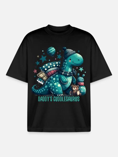 Daddy's Cuddlesaurus Cuddle Dinosaur Gift - Boxy Heavyweight Unisex Organic T-Shirt by Stanley/Stella - black