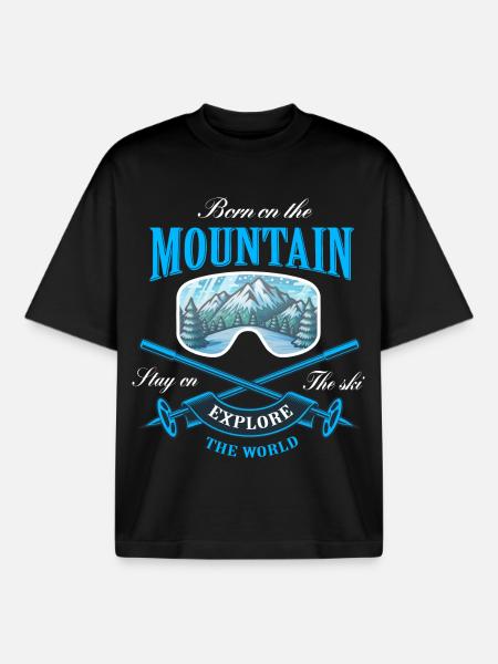 Born on the Mountain - Boxy Heavyweight Unisex Organic T-Shirt by Stanley/Stella - black