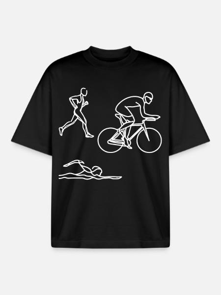 Dessin de triathlon - T-shirt unisexe boxy épais biologique Stanley/Stella - noir