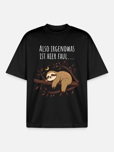Something's Fishy Here | Sloth Gift - Boxy Heavyweight Unisex Organic T-Shirt by Stanley/Stella - black