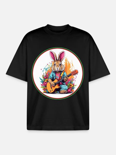 Easter Bunny with Guitar - Boxy Heavyweight Unisex Organic T-Shirt by Stanley/Stella - black