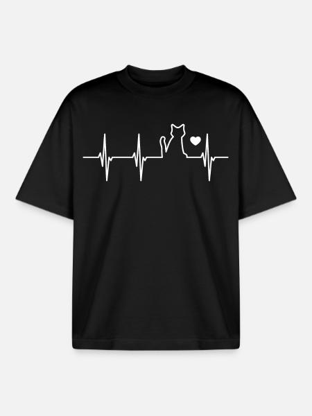Heartbeat Cat Lovers - Boxy Heavyweight Unisex Organic T-Shirt by Stanley/Stella - black