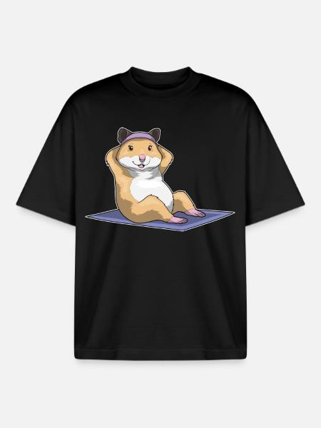 Hamster Abdominal Muscle Training Bodybuilding - Boxy Heavyweight Unisex Organic T-Shirt by Stanley/Stella - black