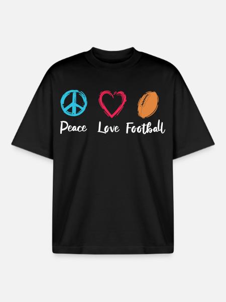 Peace Love Football - Boxy Heavyweight Unisex Organic T-Shirt by Stanley/Stella - black