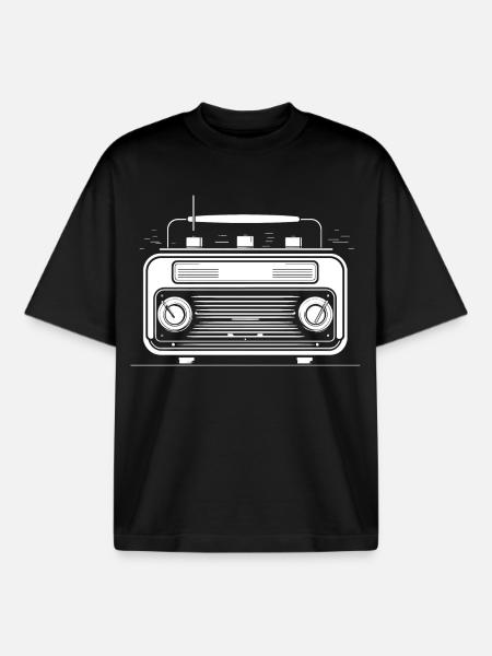 Retro Radio Drawing - Boxy Heavyweight Unisex Organic T-Shirt by Stanley/Stella - black