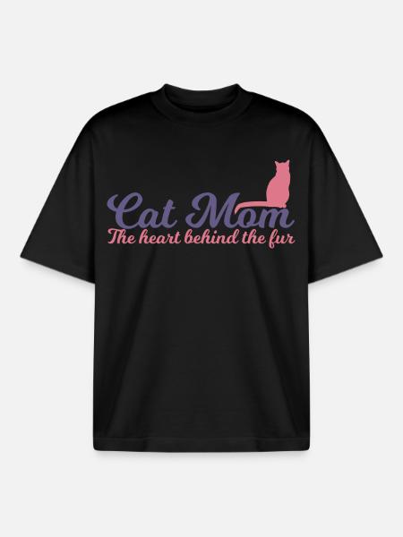 Cat Mom - Boxy Heavyweight Unisex Organic T-Shirt by Stanley/Stella - black
