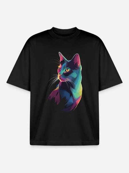Stylized Cat Illustration - Boxy Heavyweight Unisex Organic T-Shirt by Stanley/Stella - black