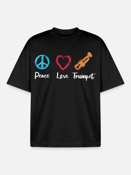 Peace Love Trumpet - Boxy Heavyweight Unisex Organic T-Shirt by Stanley/Stella - black