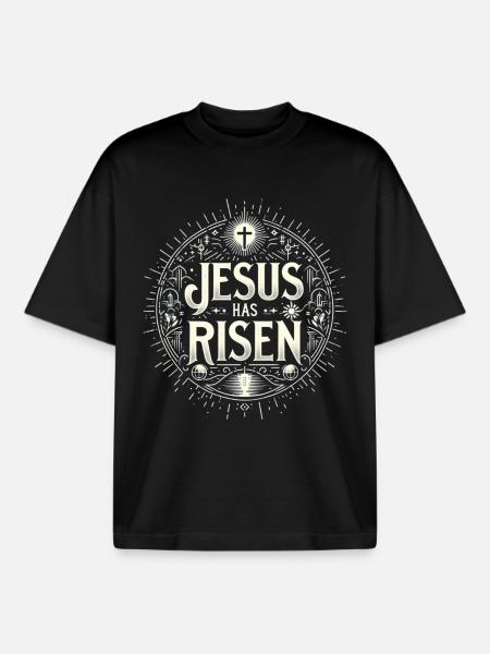Jesus is Risen Circle - Boxy Heavyweight Unisex Organic T-Shirt by Stanley/Stella - black