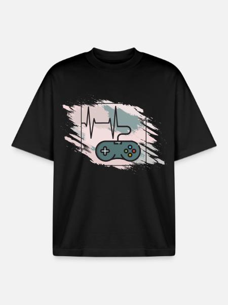 Herzschlag Gaming Controller Retro - Boxy Heavyweight Unisex Organic T-Shirt von Stanley/Stella - Schwarz