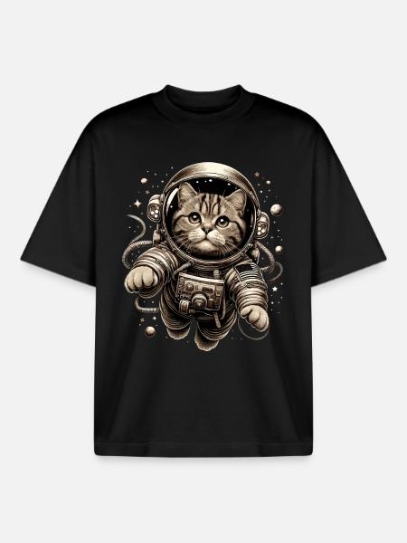 Astronaut BKH Tabby Gift - Boxy Heavyweight Unisex Organic T-Shirt by Stanley/Stella - black
