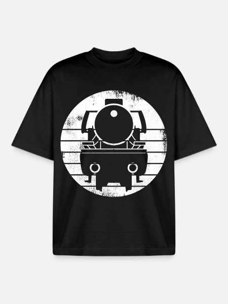 Steam Locomotive Drawing - Boxy Heavyweight Unisex Organic T-Shirt by Stanley/Stella - black