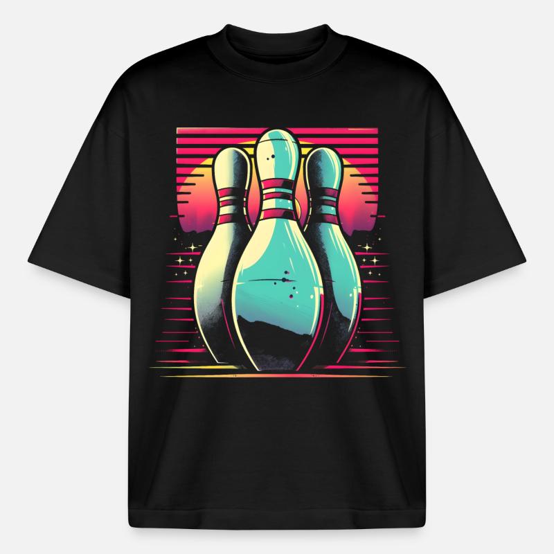 Bowling Synthwave - Boxy Heavyweight Unisex Organic T-Shirt by Stanley/Stella - black