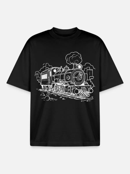 Steam locomotive - Boxy Heavyweight Unisex Organic T-Shirt by Stanley/Stella - black