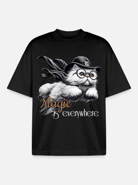 Magic Persian White Persian Cat Gift - Boxy Heavyweight Unisex Organic T-Shirt by Stanley/Stella - black
