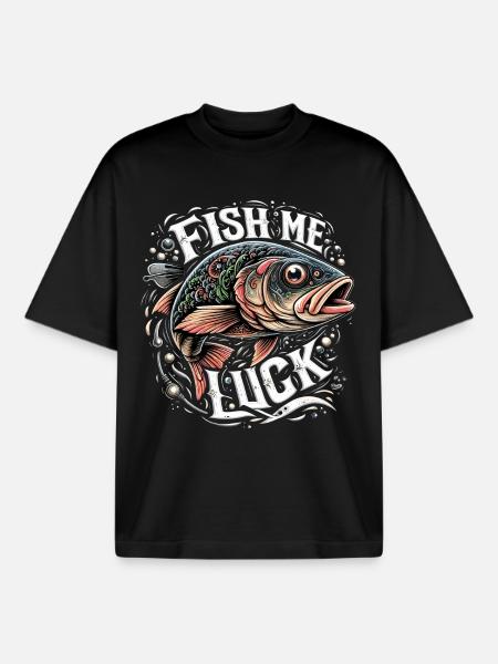 Fish me luck fishing gift - Boxy Heavyweight Unisex Organic T-Shirt by Stanley/Stella - black