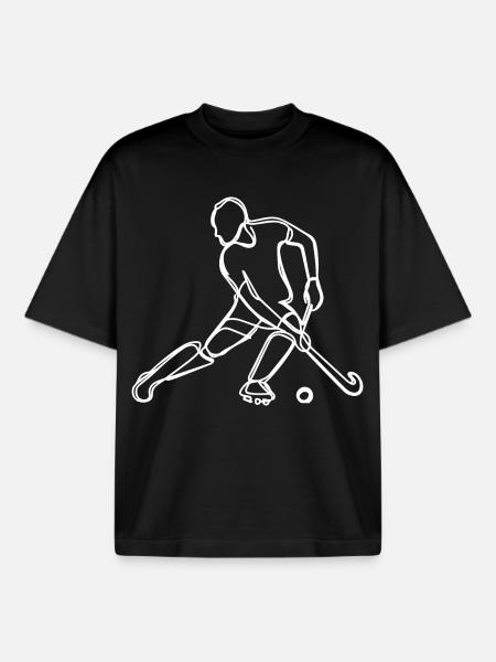 Field Hockey Drawing - Boxy Heavyweight Unisex Organic T-Shirt by Stanley/Stella - black
