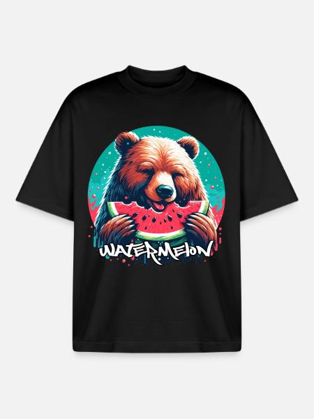 Watermelon Bear Yummy Gift - Boxy Heavyweight Unisex Organic T-Shirt by Stanley/Stella - black