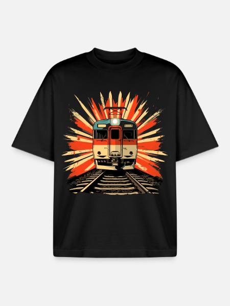 Railroad Illustration - Boxy Heavyweight Unisex Organic T-Shirt by Stanley/Stella - black