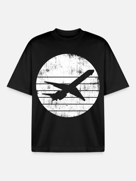 Airplane Drawing - Boxy Heavyweight Unisex Organic T-Shirt by Stanley/Stella - black