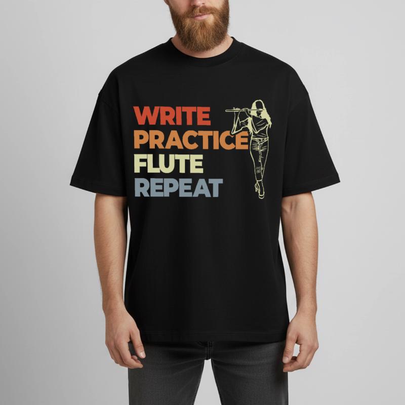 Write Practice Flute Repeat Boxy Heavyweight Unisex Organic T-Shirt by Stanley/Stella