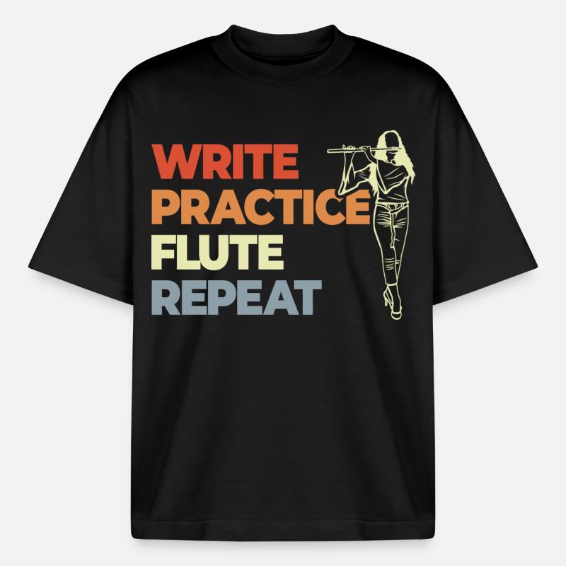 Write Practice Flute Repeat - Heavyweight Boxy Unisex T-Shirt by Stanley/Stella - black