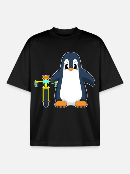 Vélo pingouin - T-shirt unisexe boxy épais biologique Stanley/Stella - noir
