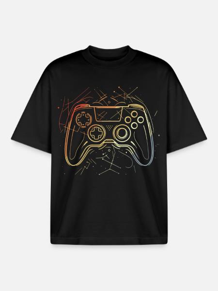 Gaming Controller Sketch Retro - Boxy Heavyweight Unisex Organic T-Shirt by Stanley/Stella - black