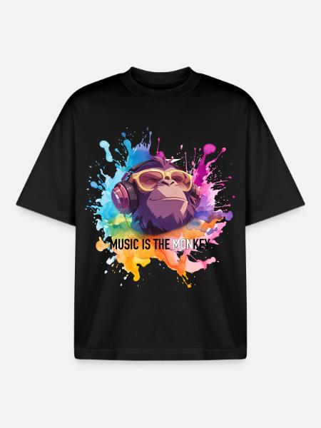 Music is the monkey pun - Boxy Heavyweight Unisex Organic T-Shirt by Stanley/Stella - black