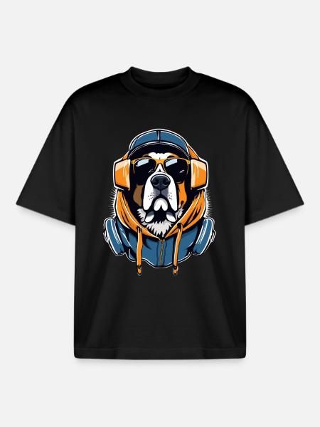 San Bernardo Gangsta Gangster Cane Regalo - T-shirt unisex boxy pesante biologica di Stanley/Stella - nero