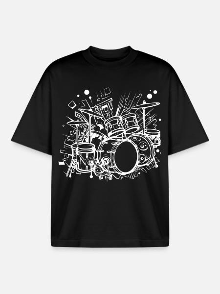 Drum Kit Line Art - Boxy Heavyweight Unisex Organic T-Shirt by Stanley/Stella - black
