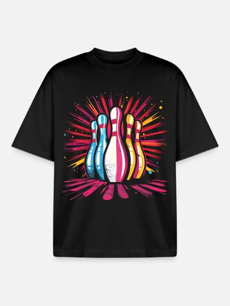 Bowling Cartoon Stil - Boxy Heavyweight Unisex Organic T-Shirt von Stanley/Stella - Schwarz