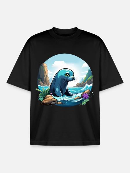 Seal on the coast - Boxy Heavyweight Unisex Organic T-Shirt by Stanley/Stella - black