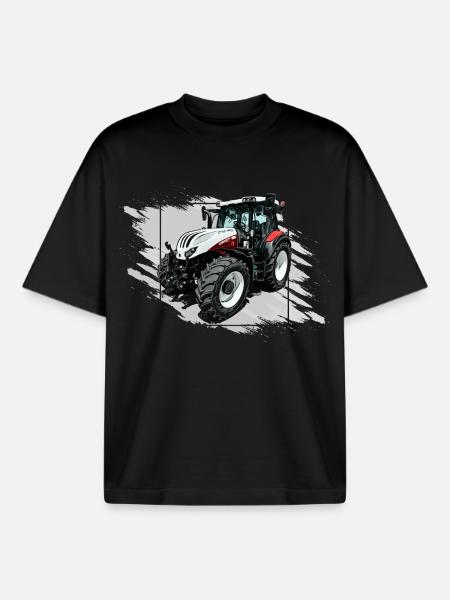 Tracteur Steyr Blanc - T-shirt unisexe boxy épais biologique Stanley/Stella - noir