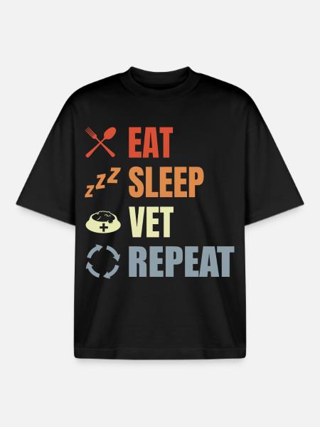 Eat Sleep Vet Repeat - Boxy Heavyweight Unisex Organic T-Shirt by Stanley/Stella - black