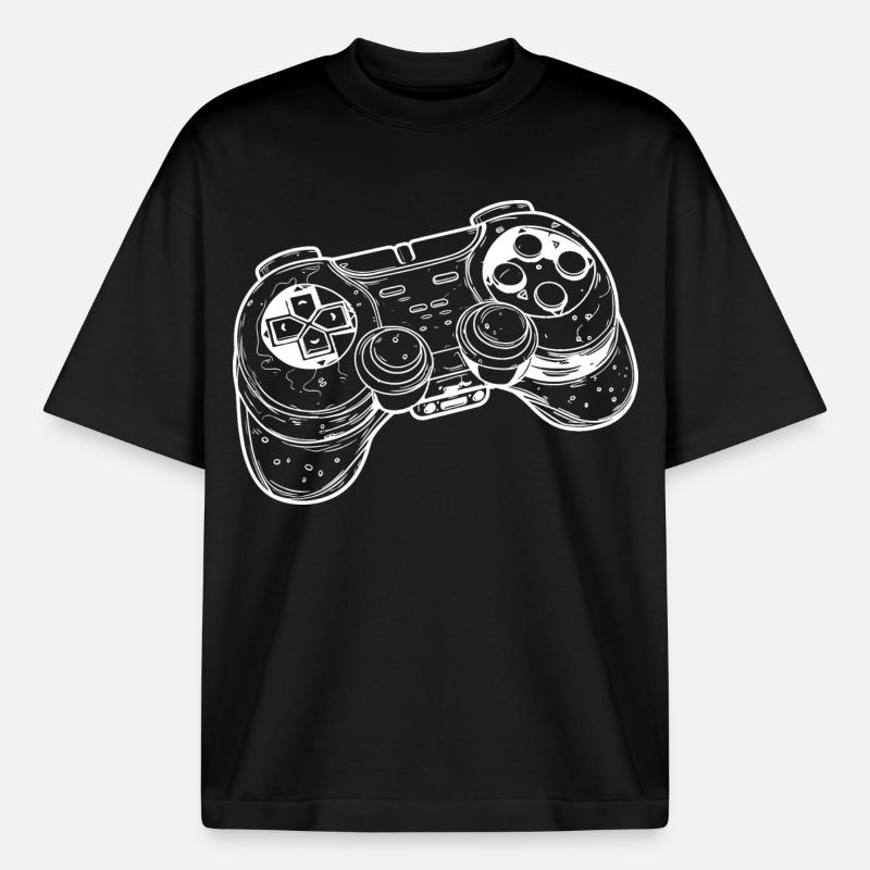 Video Game Controller Drawing - Boxy Heavyweight Unisex Organic T-Shirt by Stanley/Stella - black