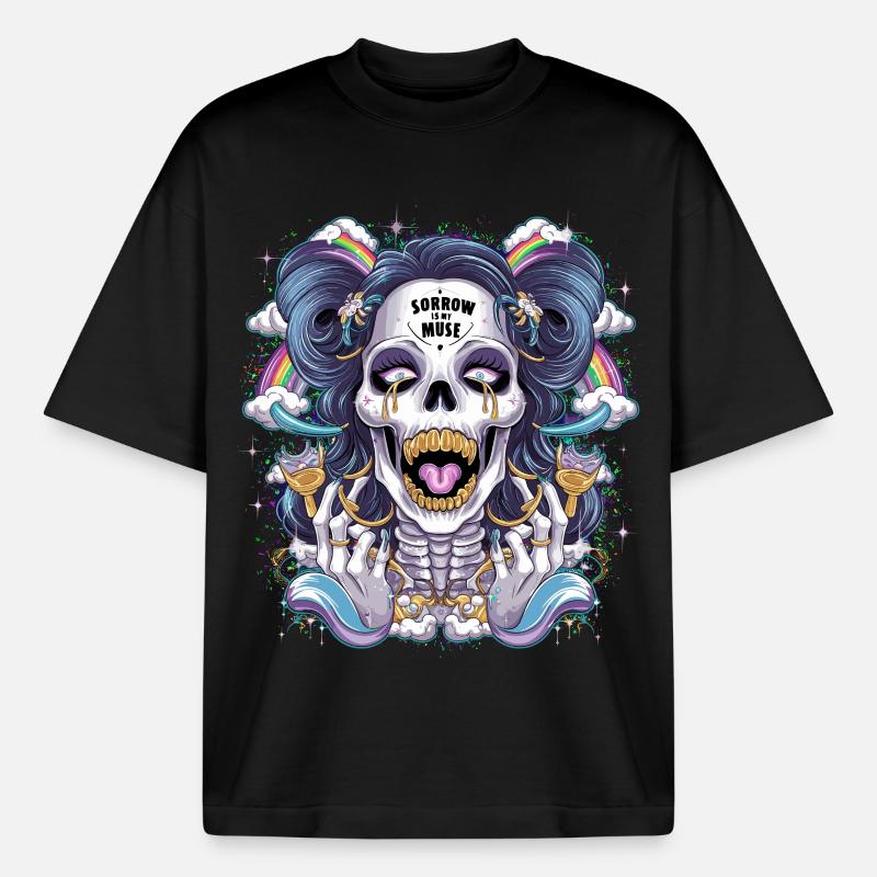 Glitzernder Skelettschädel mit Regenbogen - Boxy Heavyweight Unisex Organic T-Shirt von Stanley/Stella - Schwarz