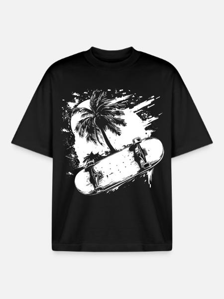 Skateboarding Drawing - Boxy Heavyweight Unisex Organic T-Shirt by Stanley/Stella - black