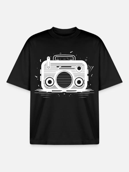 Oldschool Radio Sketch - Boxy Heavyweight Unisex Organic T-Shirt by Stanley/Stella - black