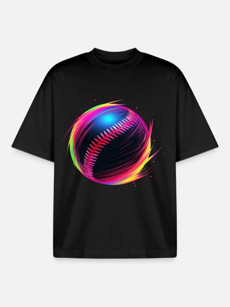 Baseball Ball Vaporwave - Boxy Heavyweight Unisex Organic T-Shirt by Stanley/Stella - black