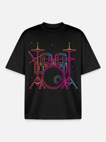 Drums Sketch Retro - Boxy Heavyweight Unisex Organic T-Shirt by Stanley/Stella - black