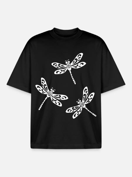 trio de libellules blanches - T-shirt unisexe boxy épais biologique Stanley/Stella - noir