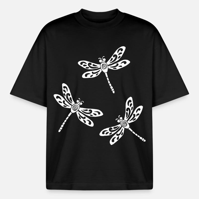 trio de libellules blanches - T-shirt unisexe boxy épais biologique Stanley/Stella - noir