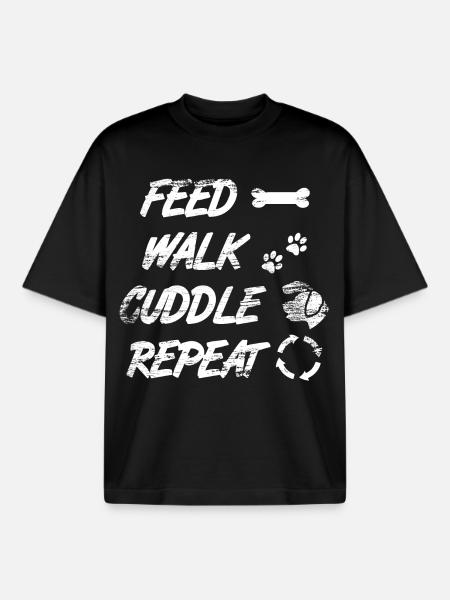 Feed Walk Cuddle Repeat - Boxy Heavyweight Unisex Organic T-Shirt by Stanley/Stella - black