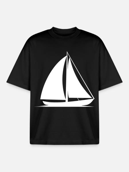 Sailboat Line Art - Boxy Heavyweight Unisex Organic T-Shirt by Stanley/Stella - black