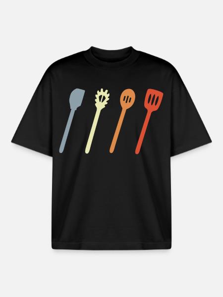 Cooking spoon sketch - Boxy Heavyweight Unisex Organic T-Shirt by Stanley/Stella - black