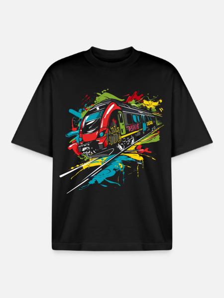Graffiti Chemin de fer - T-shirt unisexe boxy épais biologique Stanley/Stella - noir
