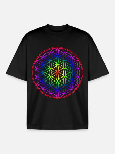 Flower of Life Rainbow - Boxy Heavyweight Unisex Organic T-Shirt by Stanley/Stella - black