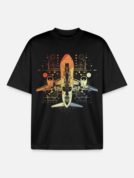 Airplane Drawing Retro Look - Boxy Heavyweight Unisex Organic T-Shirt by Stanley/Stella - black