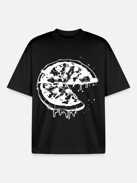 Pizza Drawing - Boxy Heavyweight Unisex Organic T-Shirt by Stanley/Stella - black